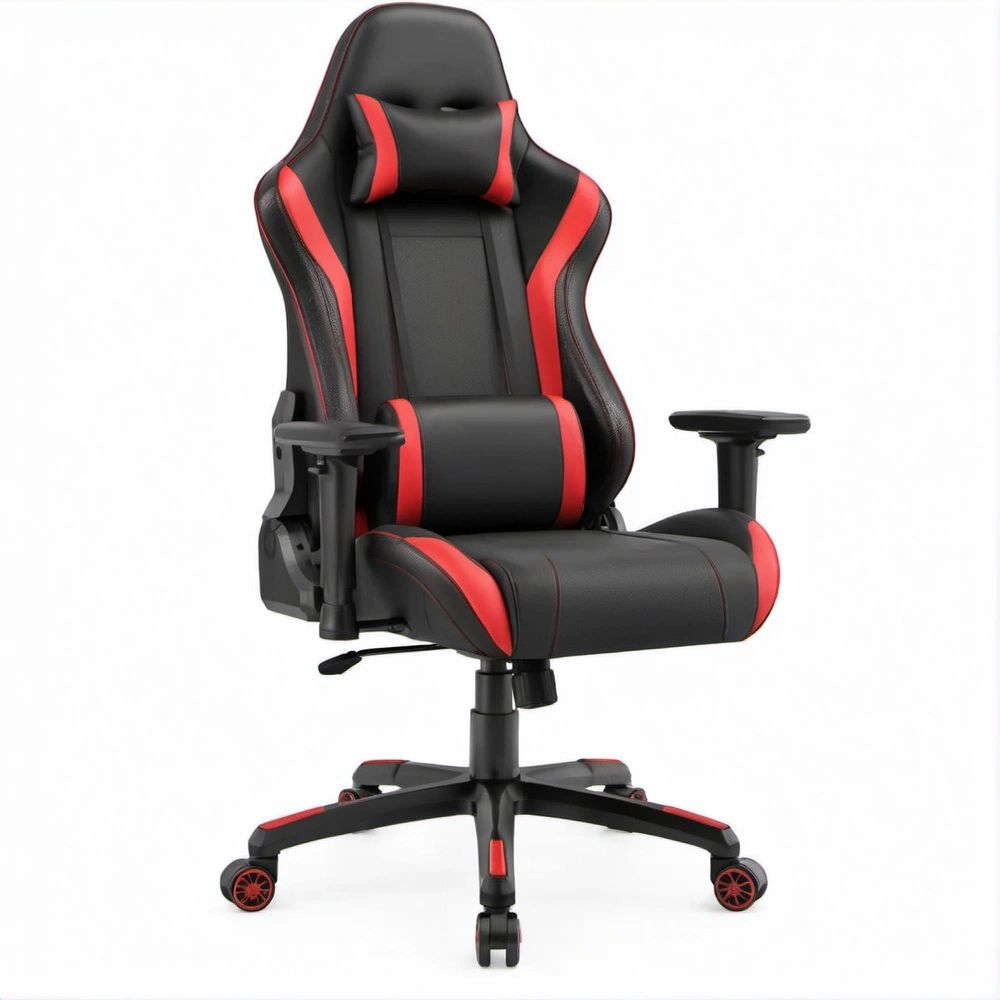 Cadeira de Gaming Reclinável Preta e Vermelha em Pele Sintética PU 68 x 68 x 118-128 cm