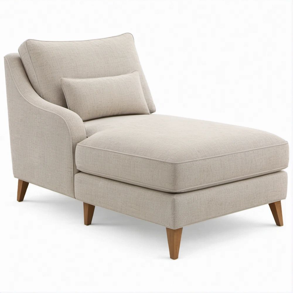 Chaise Longue Bege em Poliéster com Pés em Madeira Maciça, 115 x 90 x 90 cm