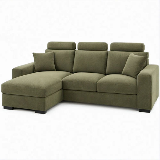 Sofá de Canto com Chaise Longue à Esquerda Verde-oliva 260 x 160 x 90 cm