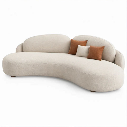 Sofá Curvo de 3 Lugares em Bouclé Branco-Marfim 240 x 105 x 78 cm