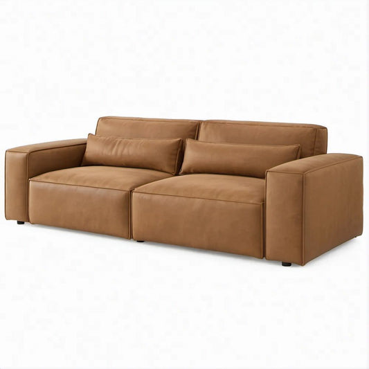 Sofá Reto de 3 Lugares em Couro Sintético PU Castanho Conhaque 220 x 95 x 85 cm
