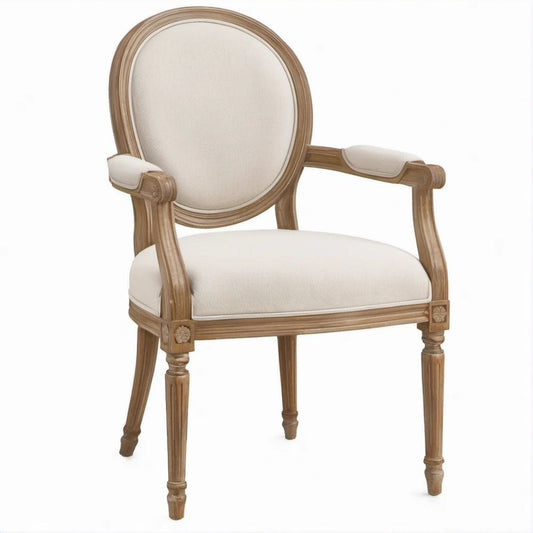 Cadeira de Jantar com Braços e Encosto Oval Estofado Creme e Castanho-Claro, 58 x 60 x 98 cm