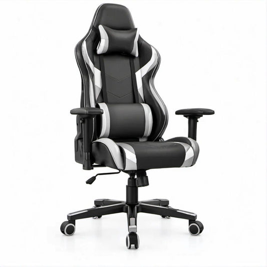 Cadeira Gaming Ergonómica Preta e Branca em PU, 68 x 68 x 118-128 cm