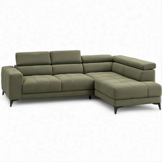 Sofá de Canto em L com Chaise Longue à Direita Verde-oliva, 285 x 170 x 88 cm