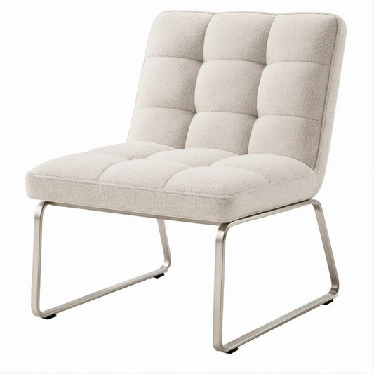 Cadeira de Jantar Bege em Tecido Bouclé e Aço Prateado 48 x 60 x 88 cm