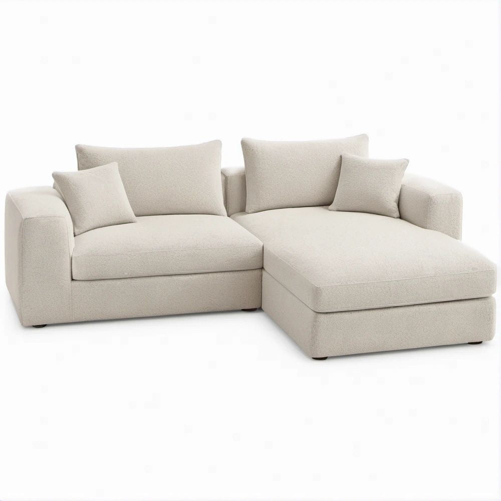 Sofá de Canto com Chaise Longue à Direita em Tecido Bouclé Bege Claro 220 x 150 x 85 cm