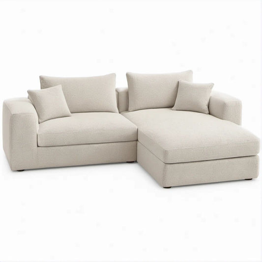 Sofá de Canto com Chaise Longue à Direita em Tecido Bouclé Bege Claro 220 x 150 x 85 cm