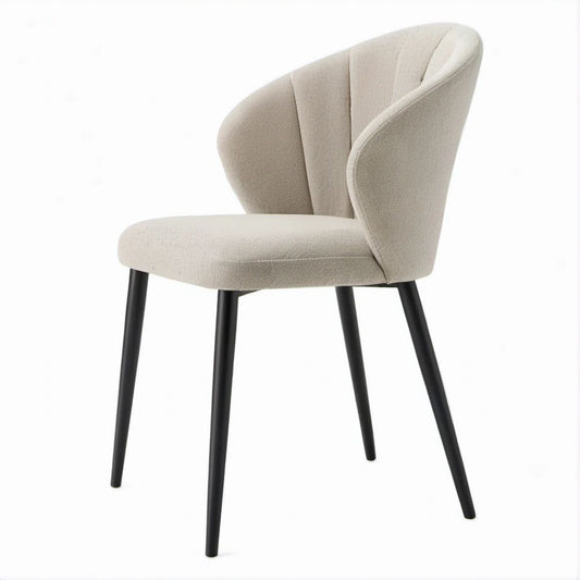 Cadeira Estofada Curva Bege com Pernas Pretas em Aço, 58 x 62 x 82 cm